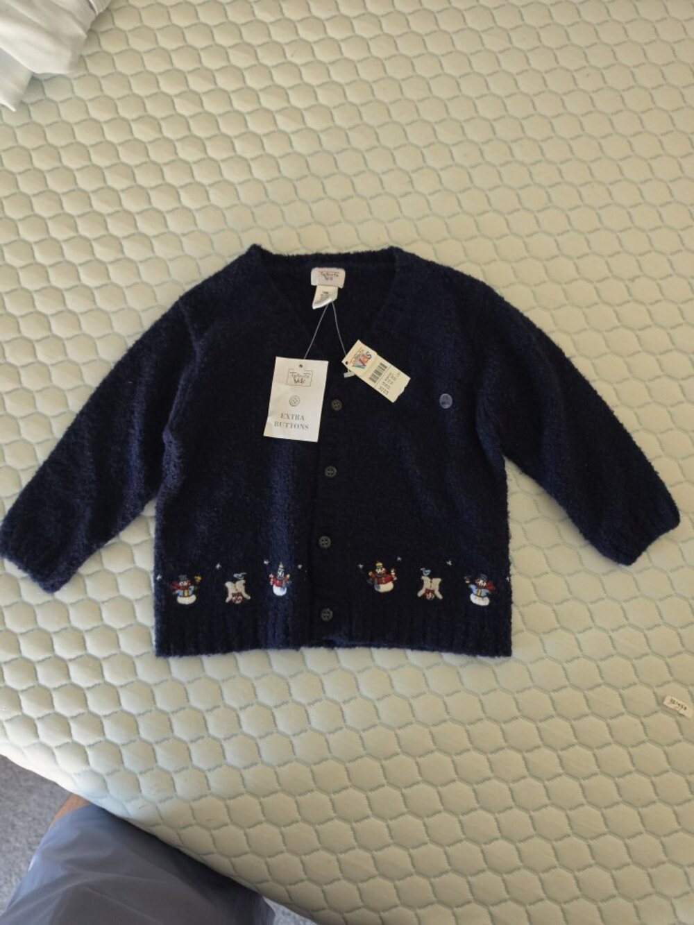 Talbots Kids Baby Cardigan Sweater 18 Months Navy Snowman Polar Bear NWT Vintage